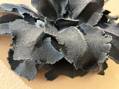 Untitled 267, Botanical Smoky Blue Earthenware Wall Sculpture with Matte Glaze
