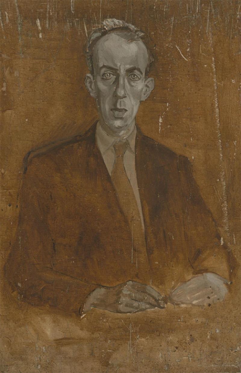 A fine 20th century portrait of a suited gentleman  by the British artist Christopher Alexander ARE ARCA (1926-1982). The portrait appears to be unfinished with only the subjects face in a finished state.Through a delicate treatment of light, and