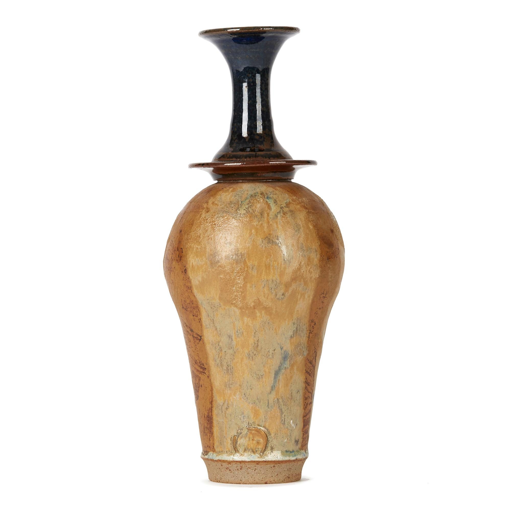 Glazed Christopher Anderson Textured Studio Pottery Vase For Sale