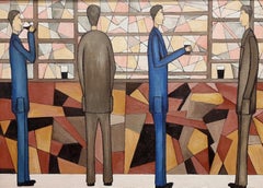 Peinture à l'huile figurative contemporaine - « At The Bar »