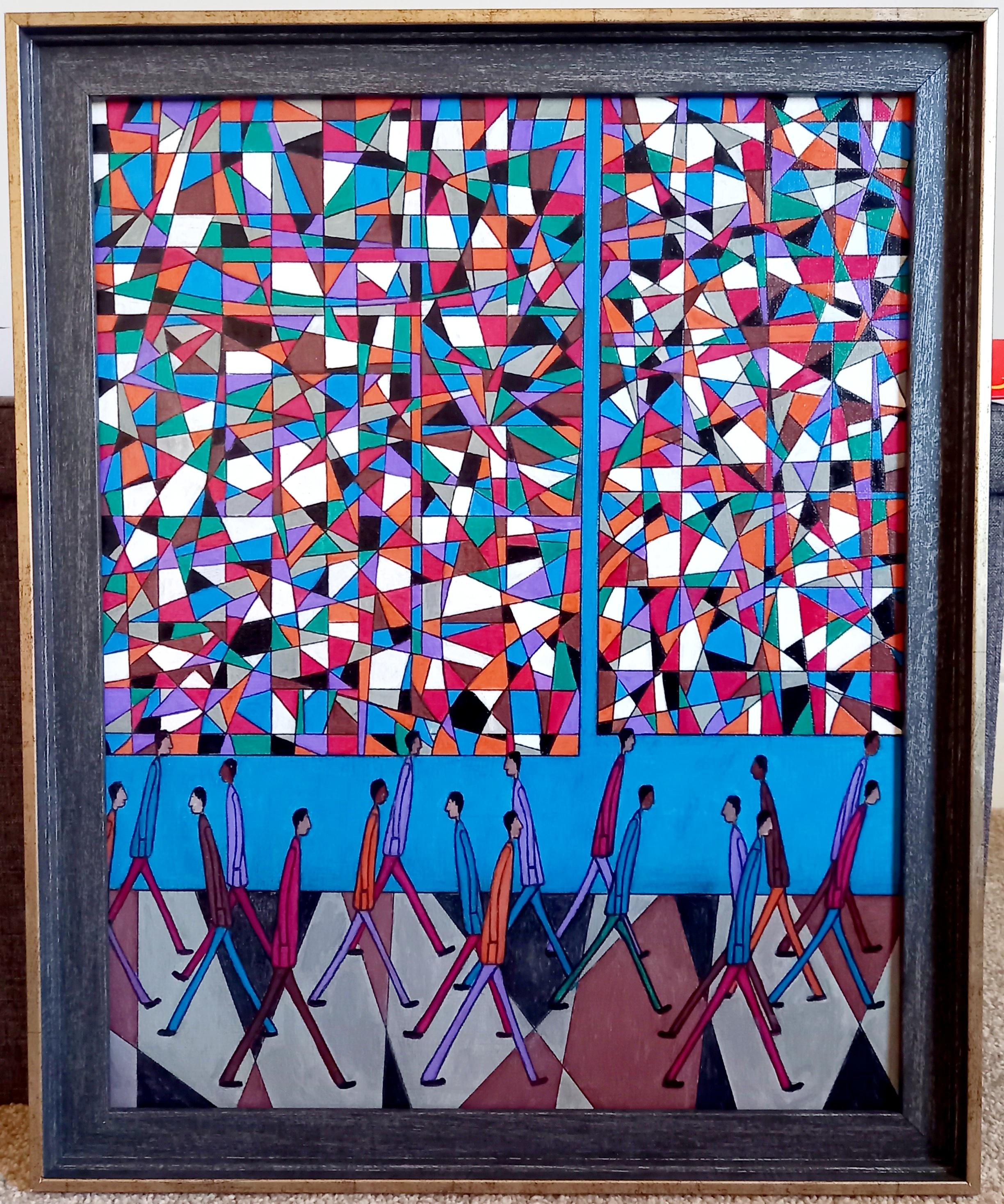 Centro de la ciudad, pintura al óleo abstracta figurativa contemporánea - Painting de Christopher Barrow