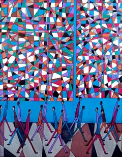Centro città, Pittura ad olio astratta figurativa contemporanea