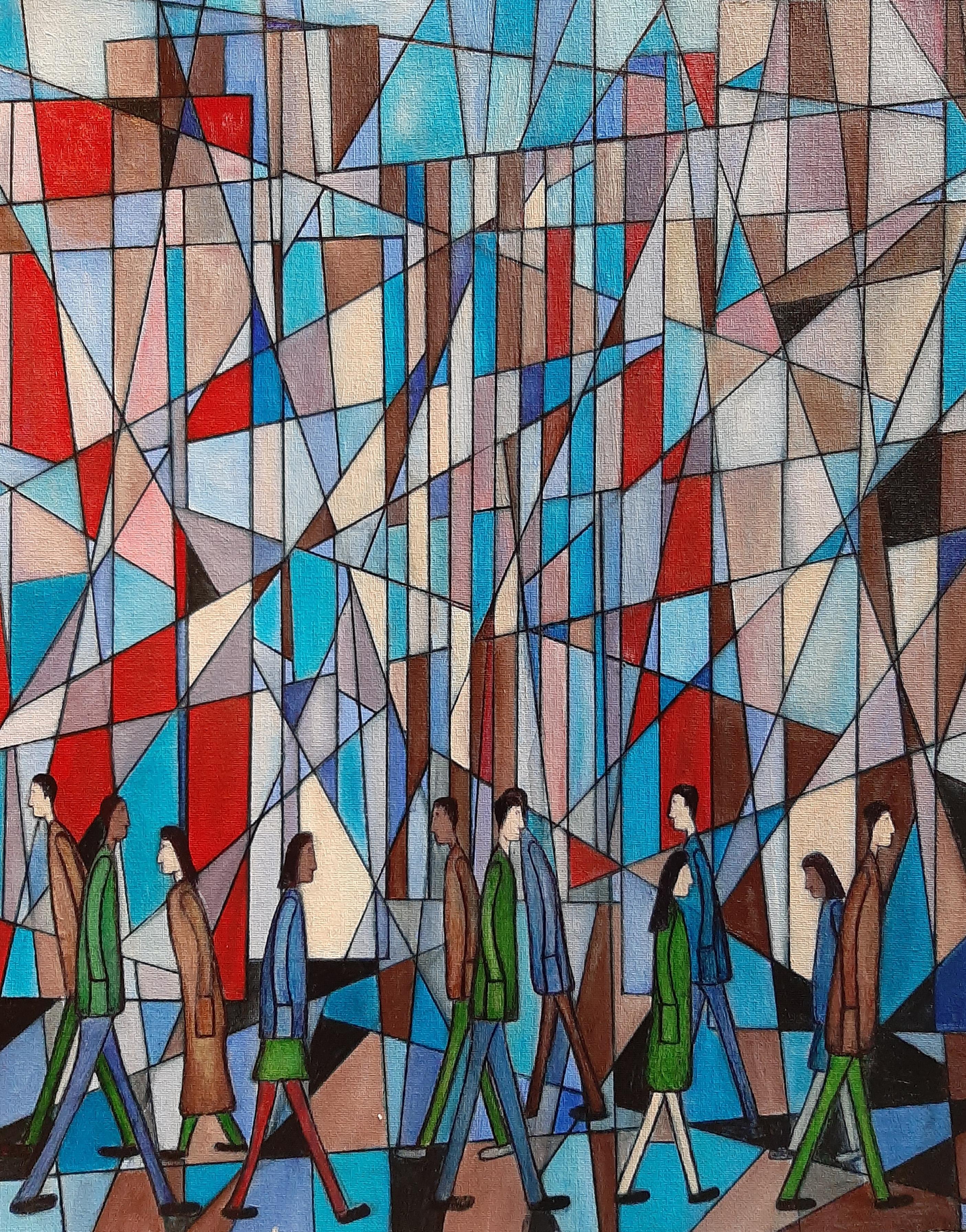 Christopher Barrow Abstract Painting - City Of Glass, Contemporary Abstract Oil Painting