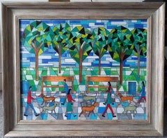 Dog Walking In Park 1:   Contemporary Abstract Painting