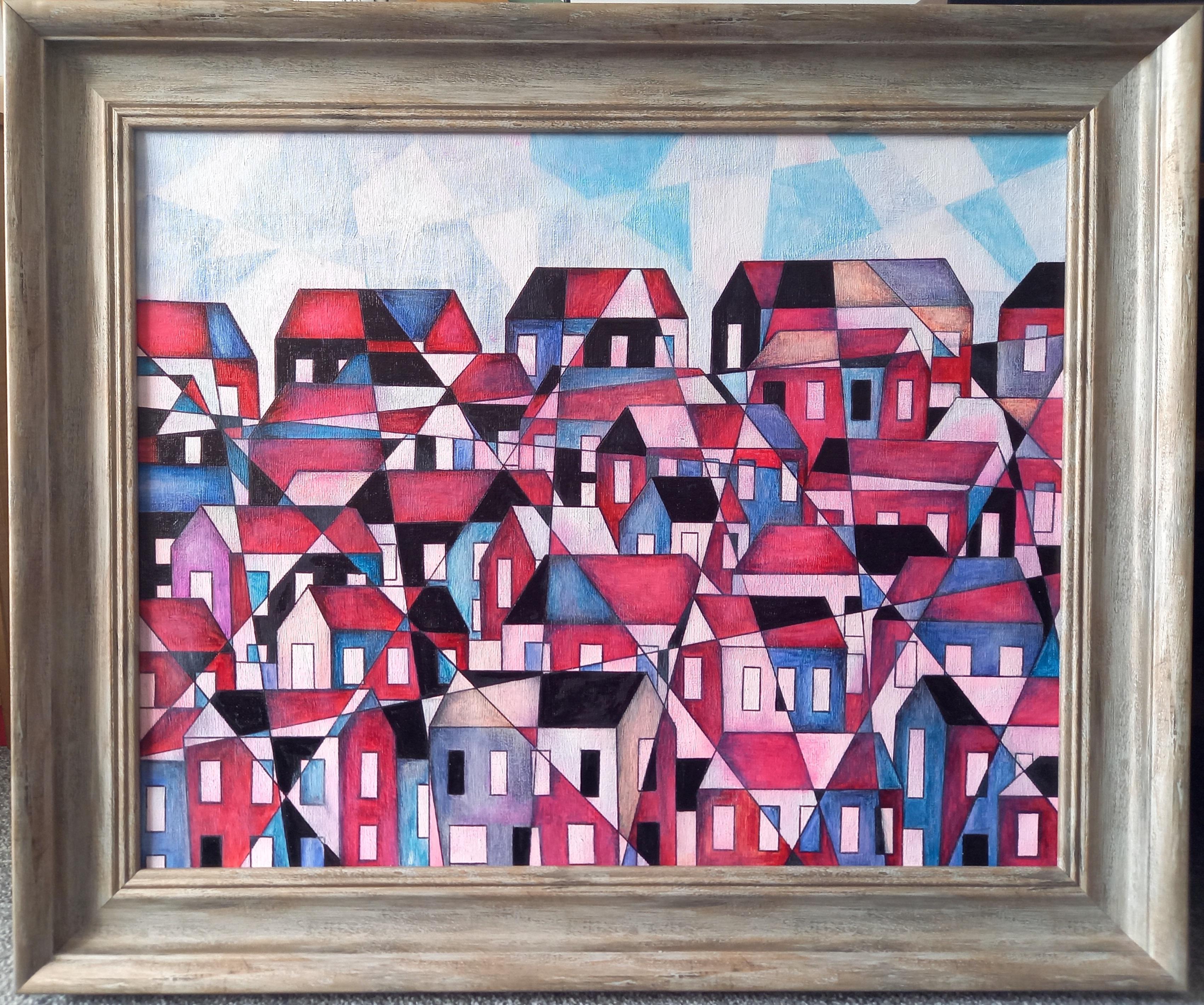Houses.  Contemporary Abstract Oil Painting