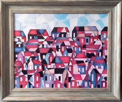 Casas.  Pintura al óleo abstracta contemporánea