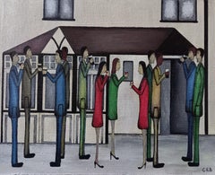 "Fuori dal Pub". Pittura ad olio figurativa contemporanea
