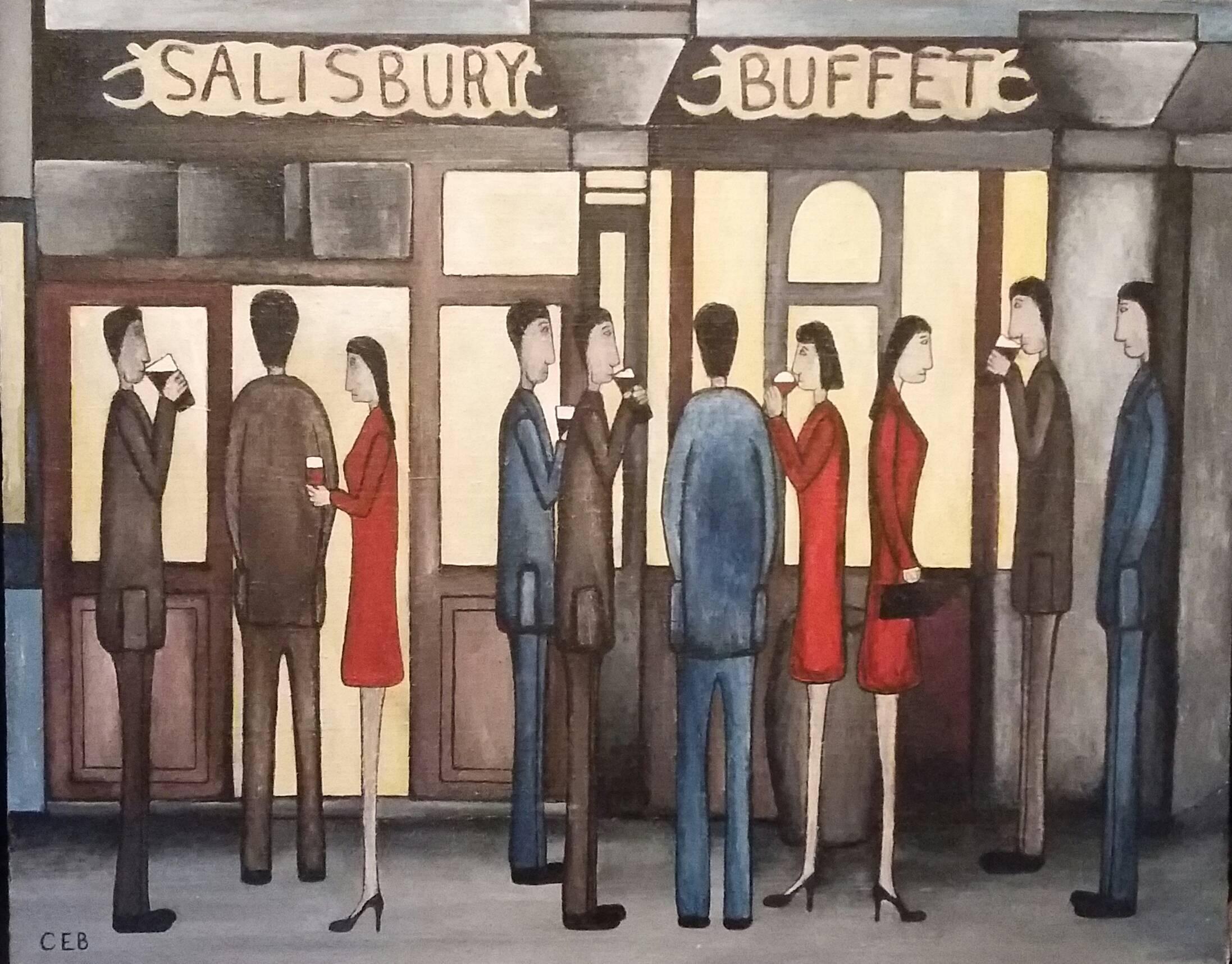 Christopher Barrow Figurative Painting - Salisbury Arms. Contemporary Figurative Oil Painting