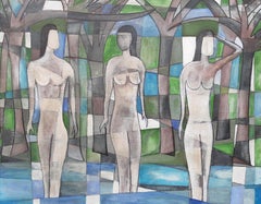 "The Bathers" Contemporary Oil On Board Painting