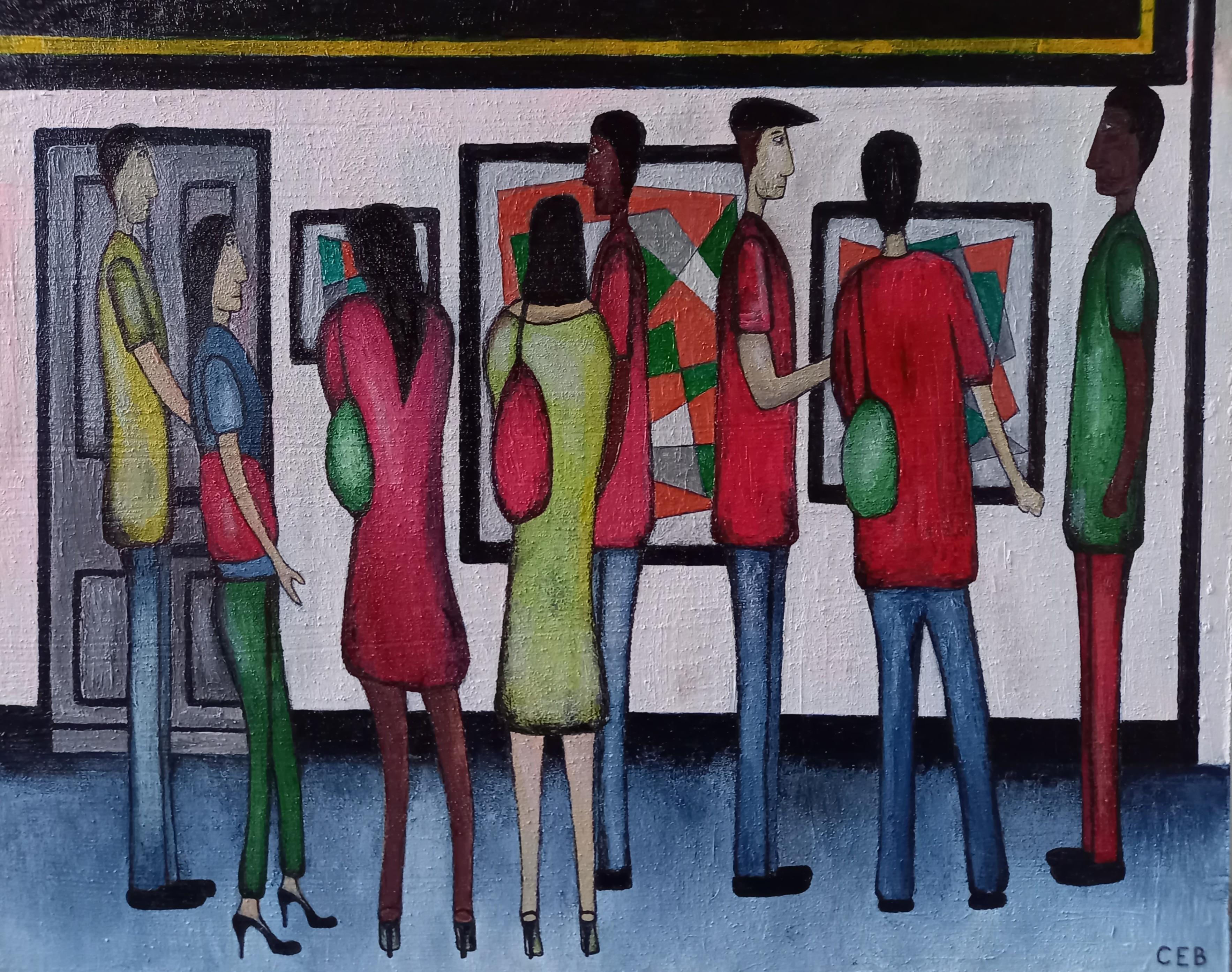 Figurative Painting de Christopher Barrow - "La Galería". Pintura al óleo figurativa contemporánea
