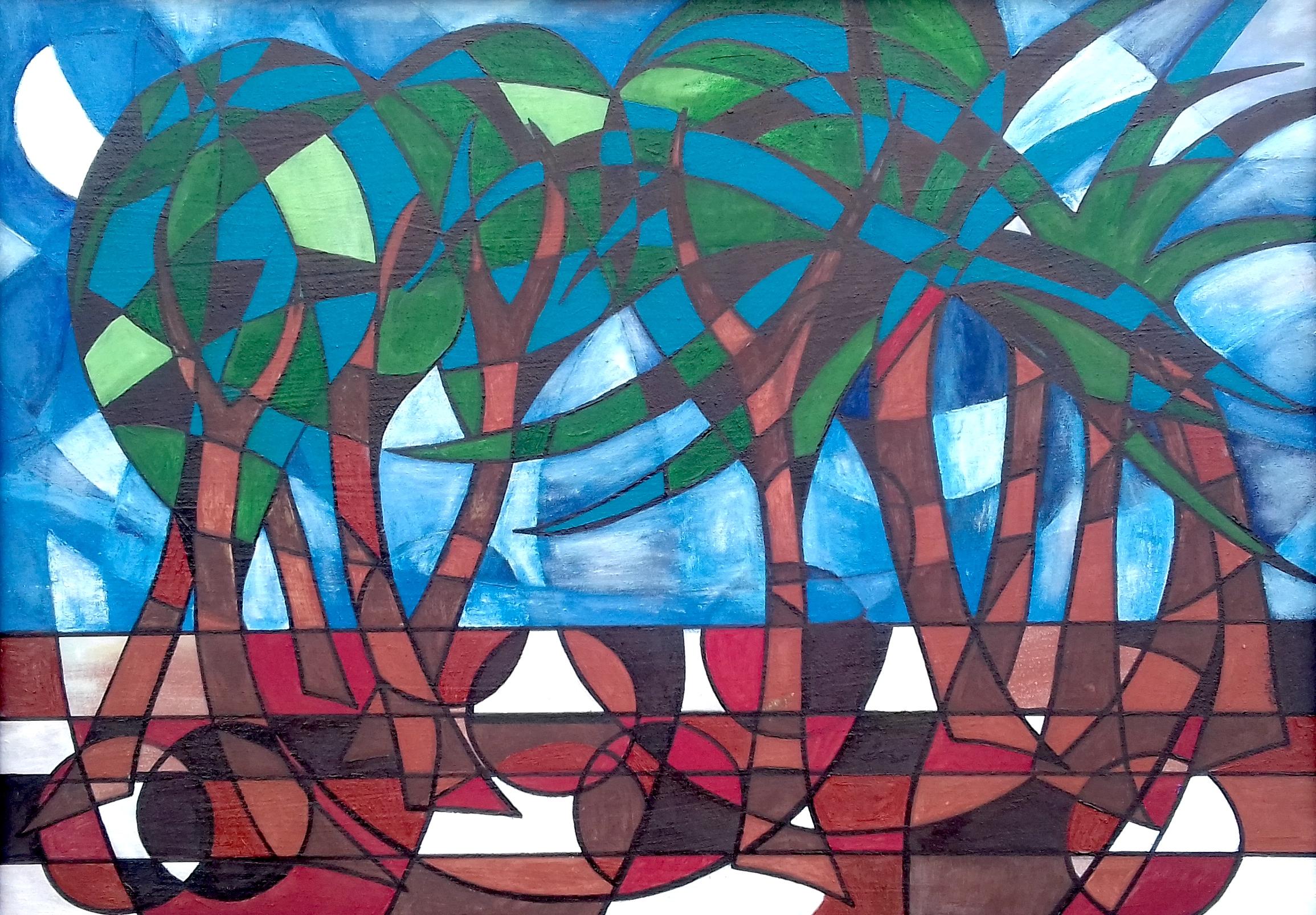 Christopher Barrow Figurative Painting - Tropical Trees. Contemporary Abstract Landscape