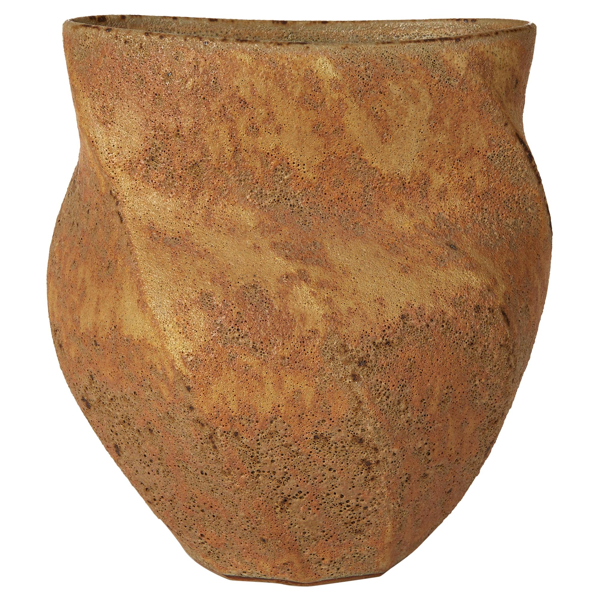 Christopher Carter Oxidised Textured Studio Pottery Vase For Sale