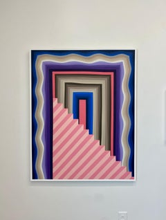 Untitled(Large Wavy Portal Pink Stairs) Contemporary Geometric Abstract Painting