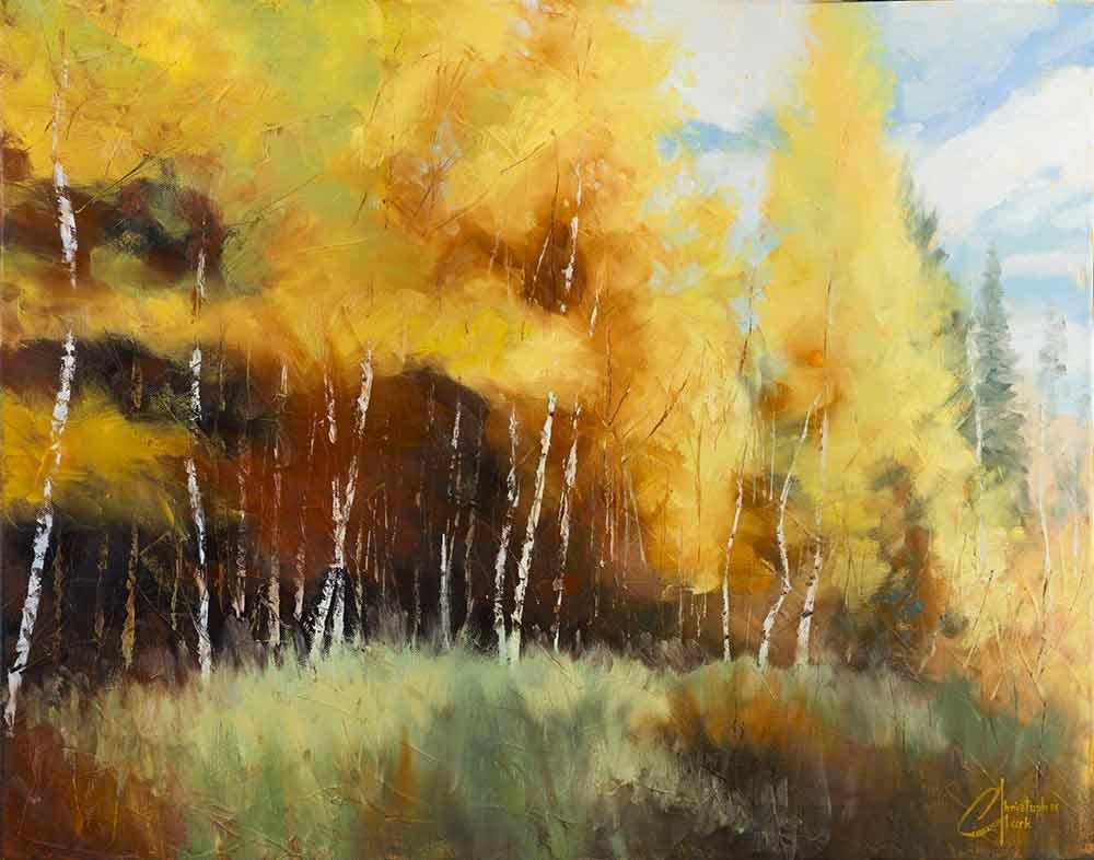 Christopher Clark Landscape Painting - "Aspen Autumn II", Oil Painting