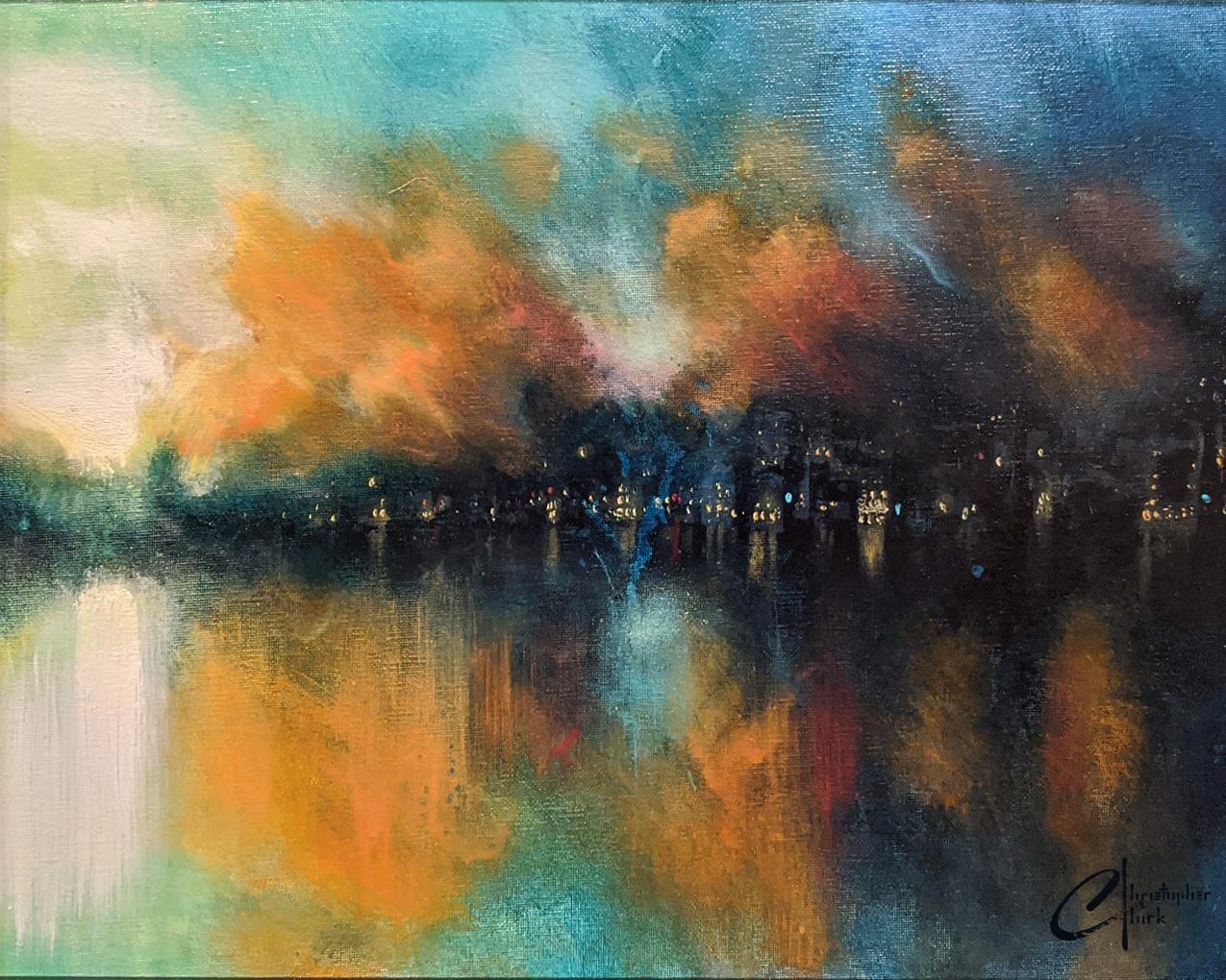 "Misty City", peinture à l'huile