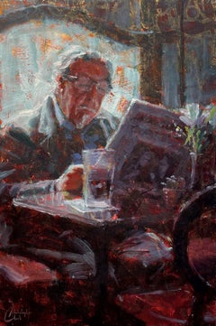 "Morning Paper in the Pub" Oil Painting