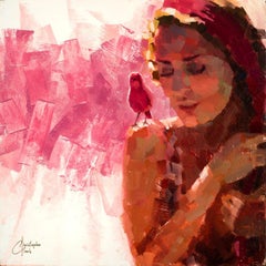 "Pink Bird Series - Pink", Oil Painting