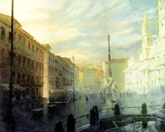 "Rome - Piazza Navona at Dawn", Oil Painting