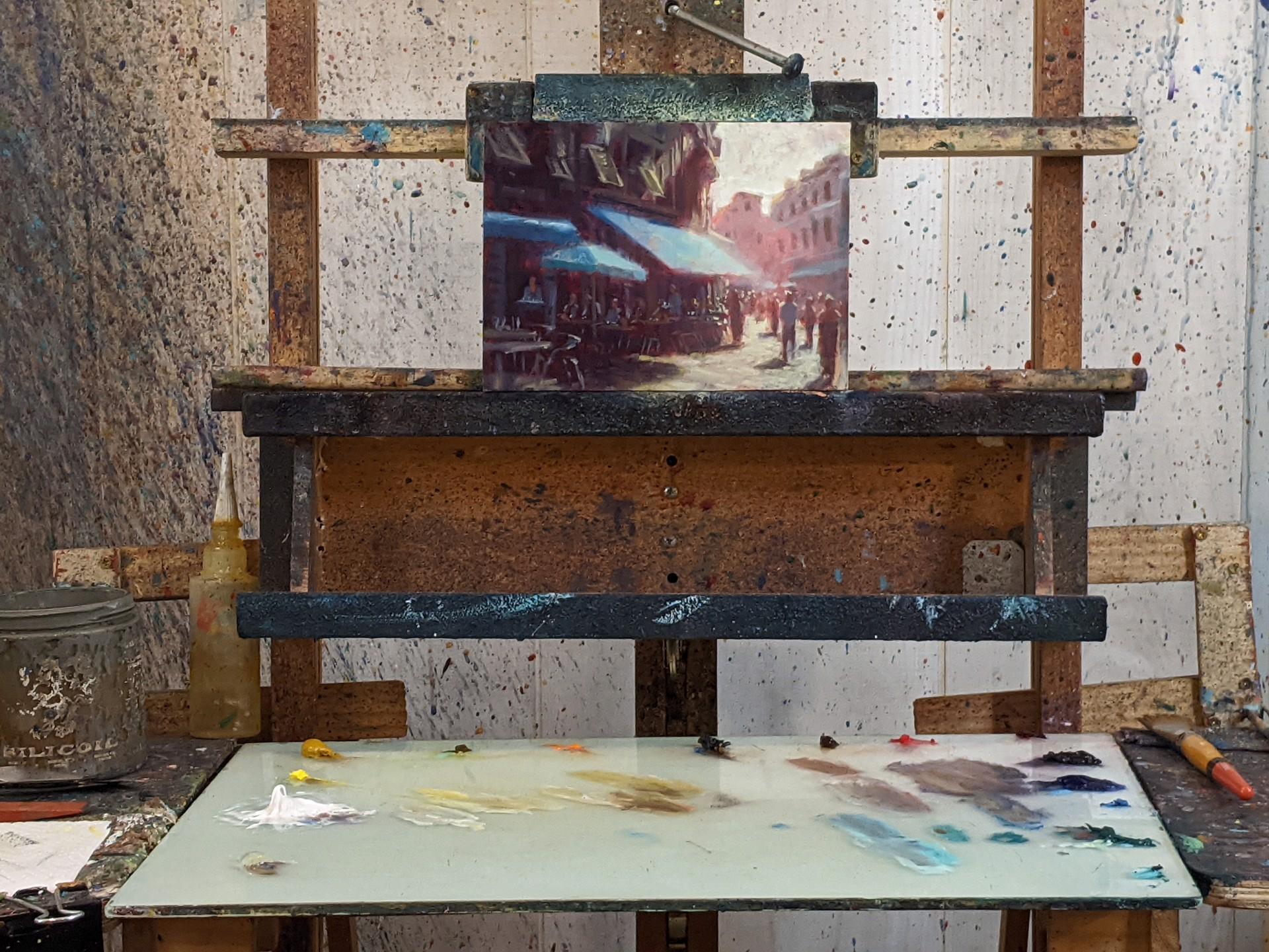 Café Cinque Terre - Painting de Christopher Clark