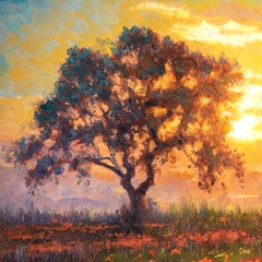 "Campo dei ricordi" di Christopher Clark, dipinto originale, paesaggio illuminato dal sole