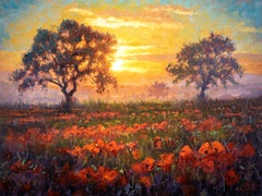 „Field of Memories“ von Christopher Clark, Originalgemälde, sonnenbeschienenene Landschaft