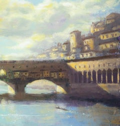 « Florence Ponte » de Christopher Clark, peinture à l'huile originale, pont italien