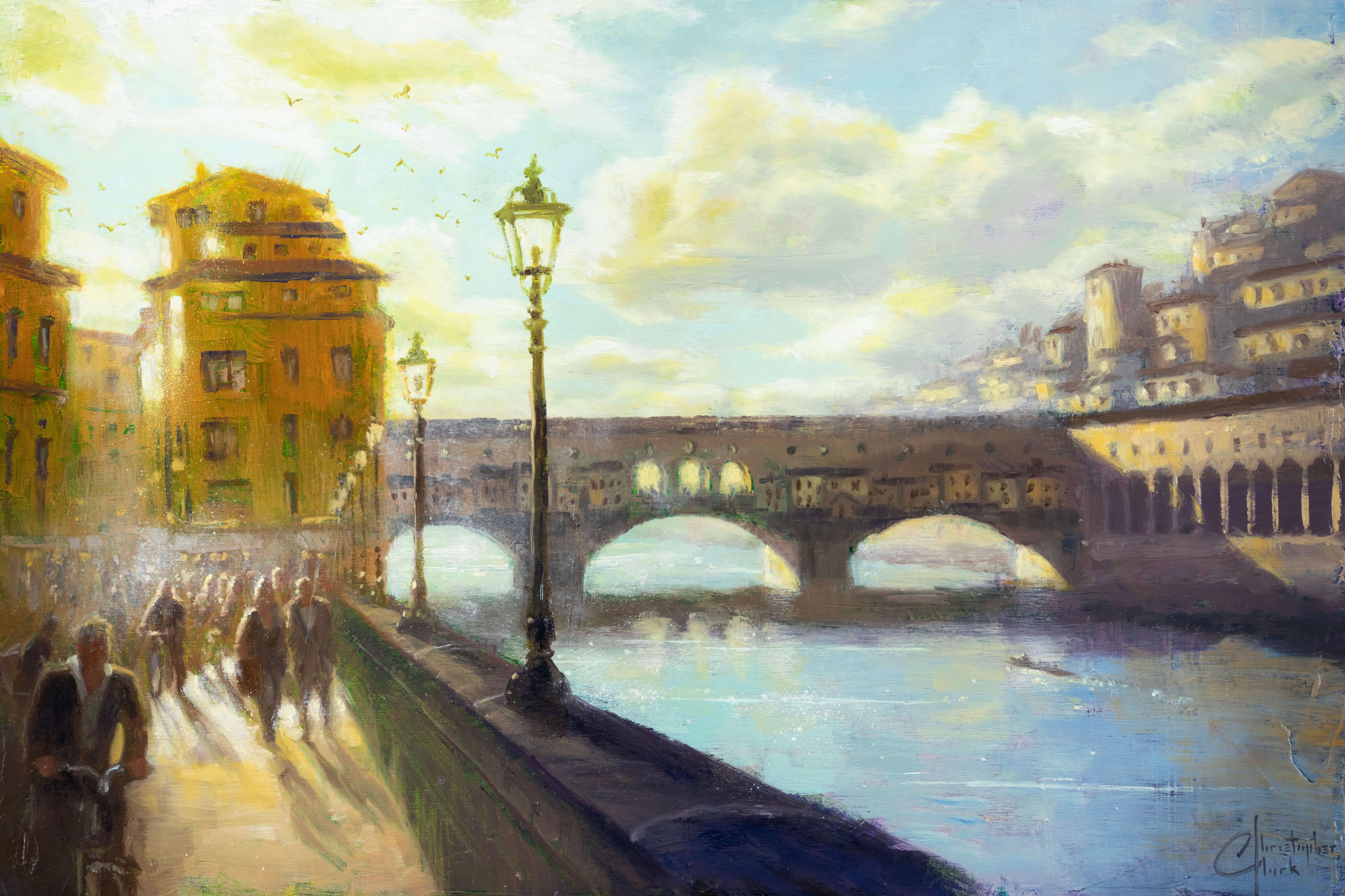 "Florence Ponte" di Christopher Clark, Pittura a olio originale, Ponte italiano