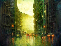 "Calle de Milán" de Christopher Clark, Pintura al óleo original, Paisaje urbano italiano