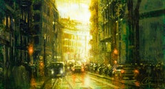 "Via Milano" di Christopher Clark, Pittura a olio originale, paesaggio urbano italiano