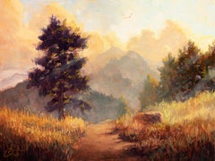 "La luz del sol en la montaña" de Christopher Clark, Pintura original, Paisaje iluminado por el sol