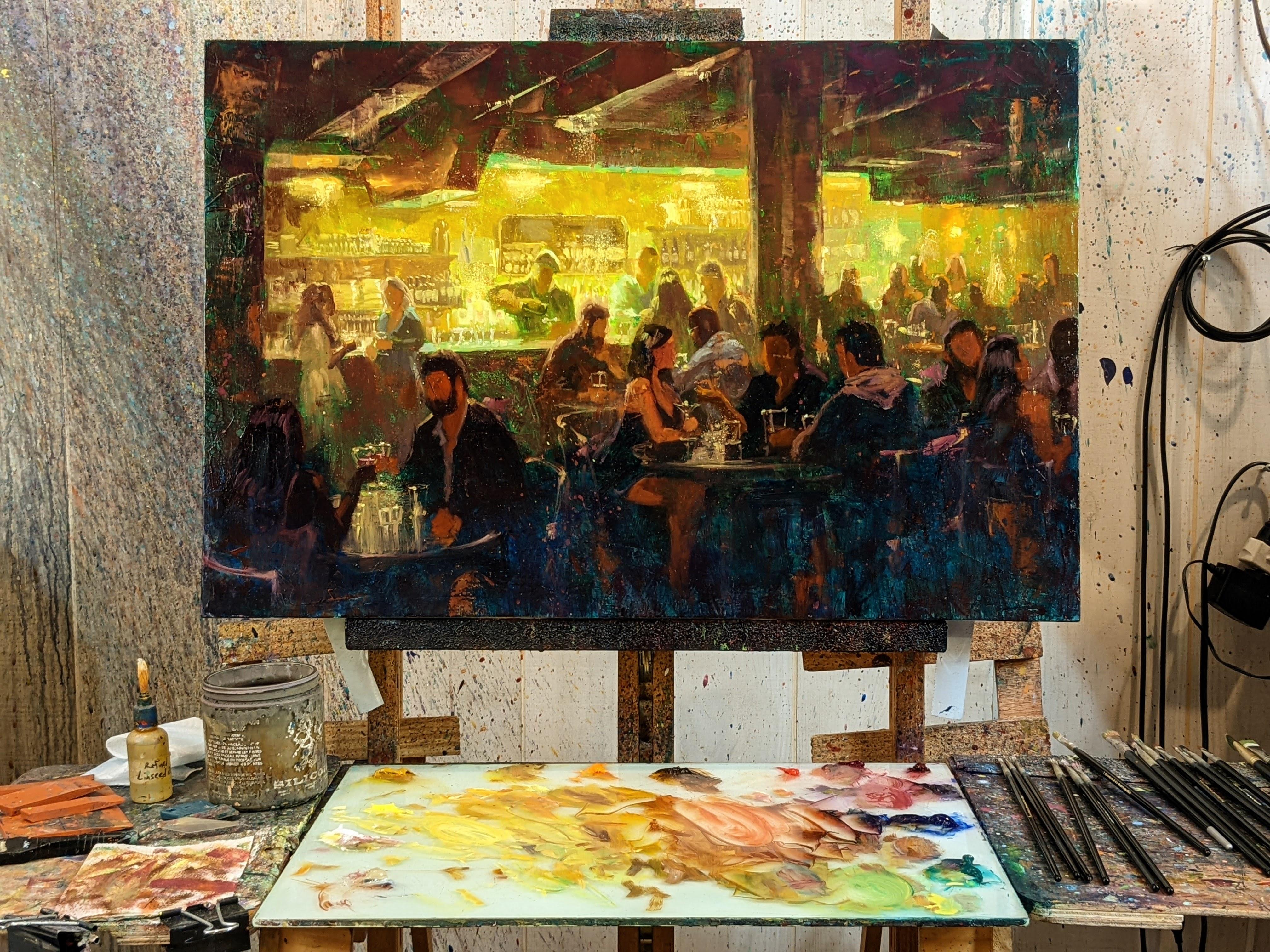 „New York City, Bar 1“, Ölgemälde – Painting von Christopher Clark