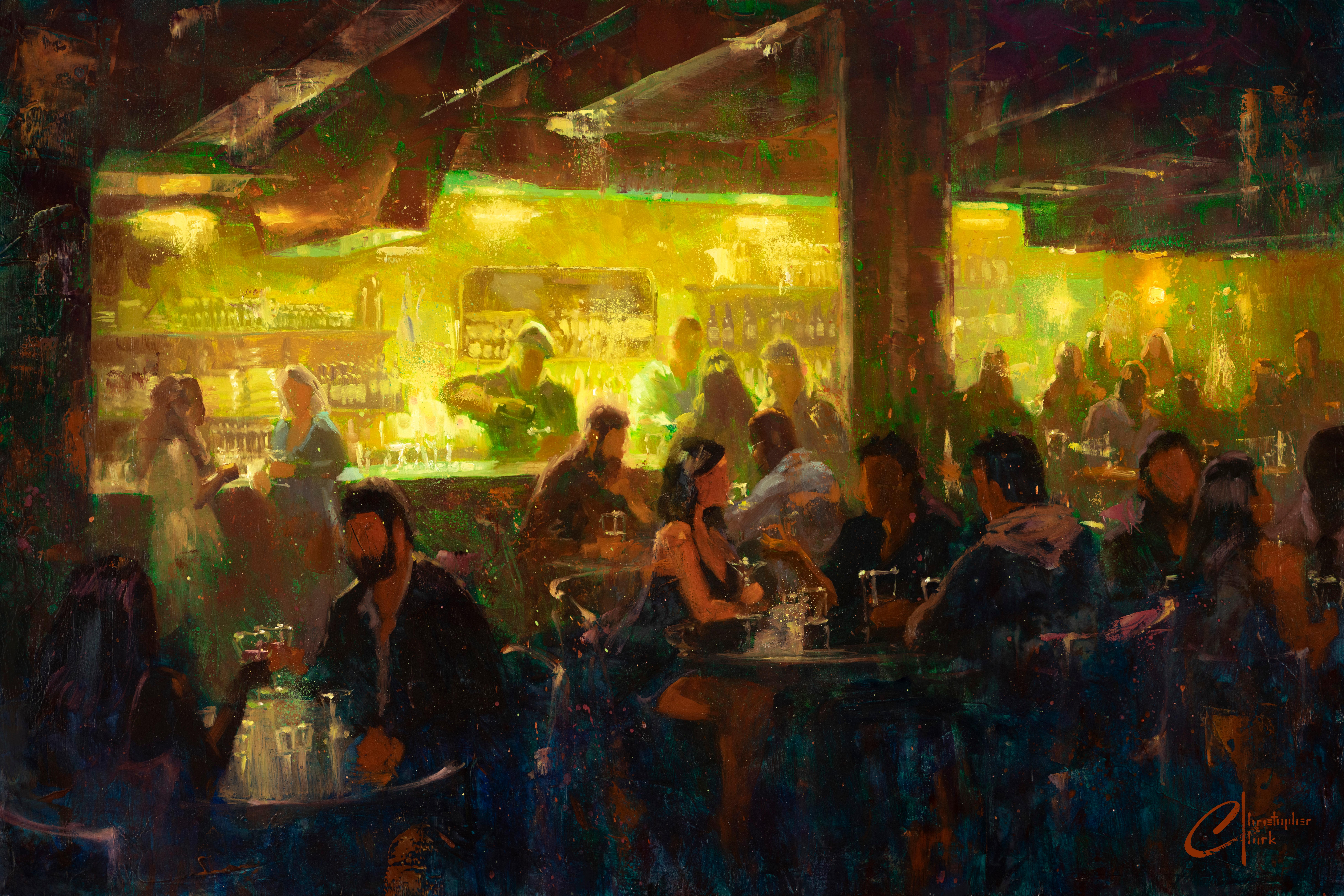 Christopher Clark Figurative Painting - "New York City, Bar 1" Oil Painting
