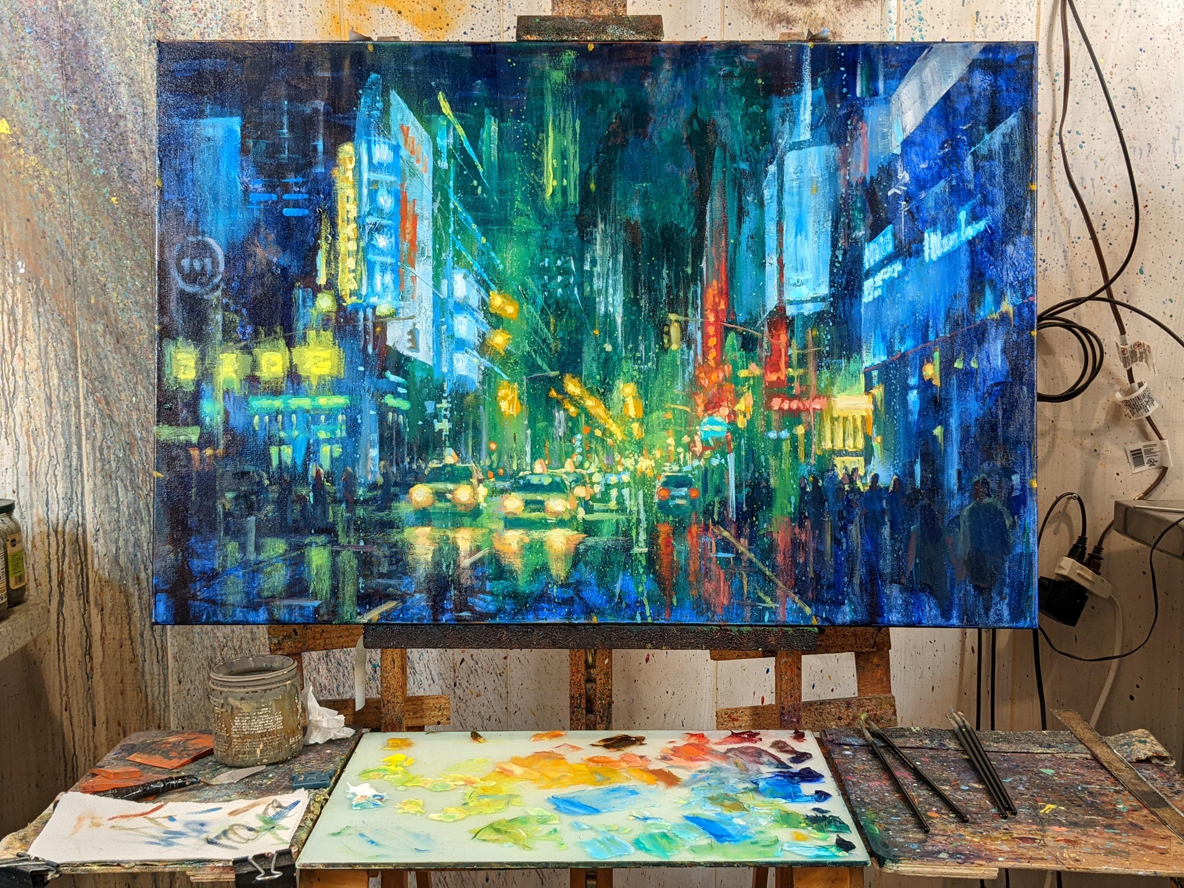 Peinture à l'huile « New York City, Times Square » - Painting de Christopher Clark