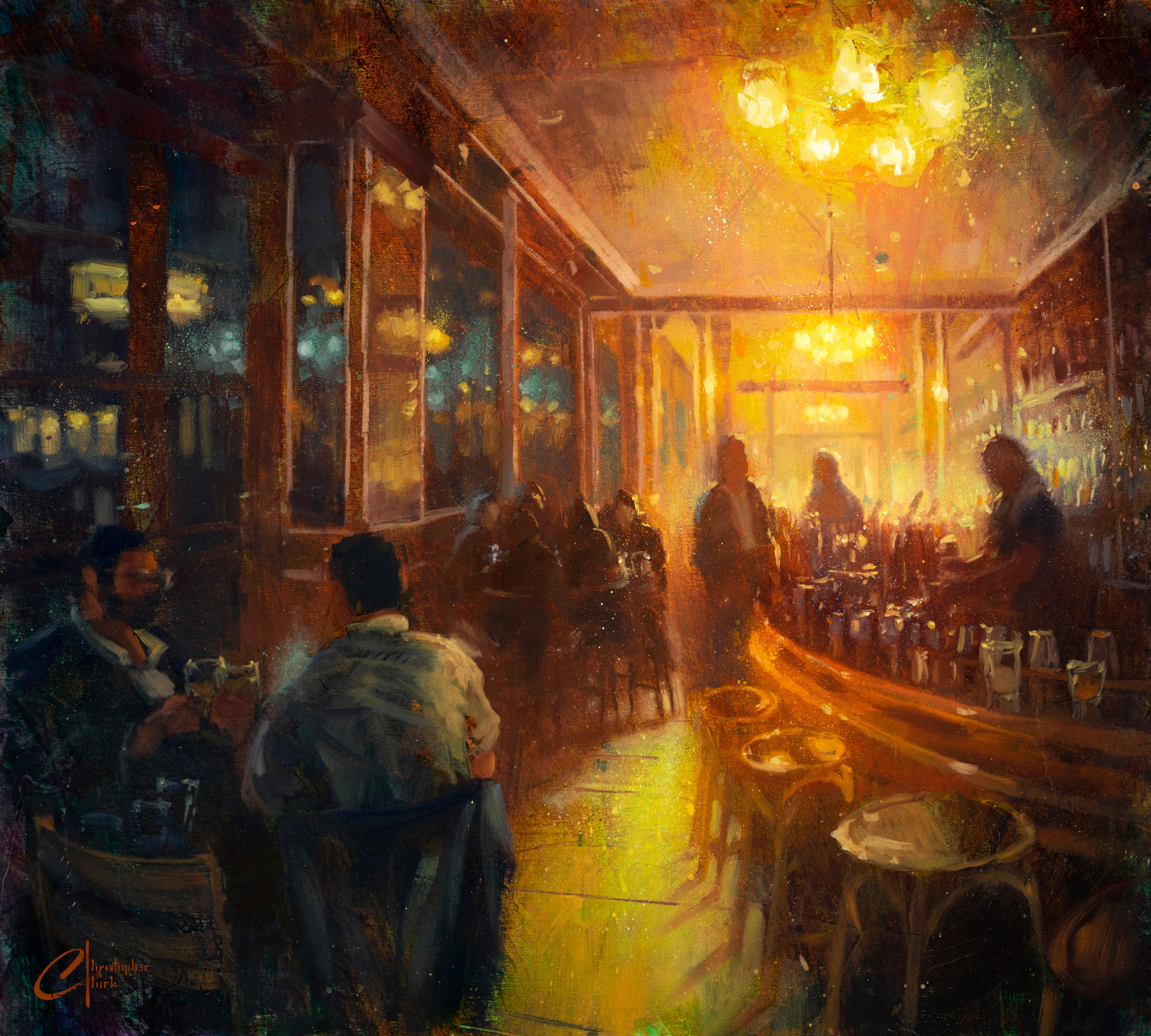 Christopher Clark Landscape Painting - "Paris, Bar 1" Oil Painting