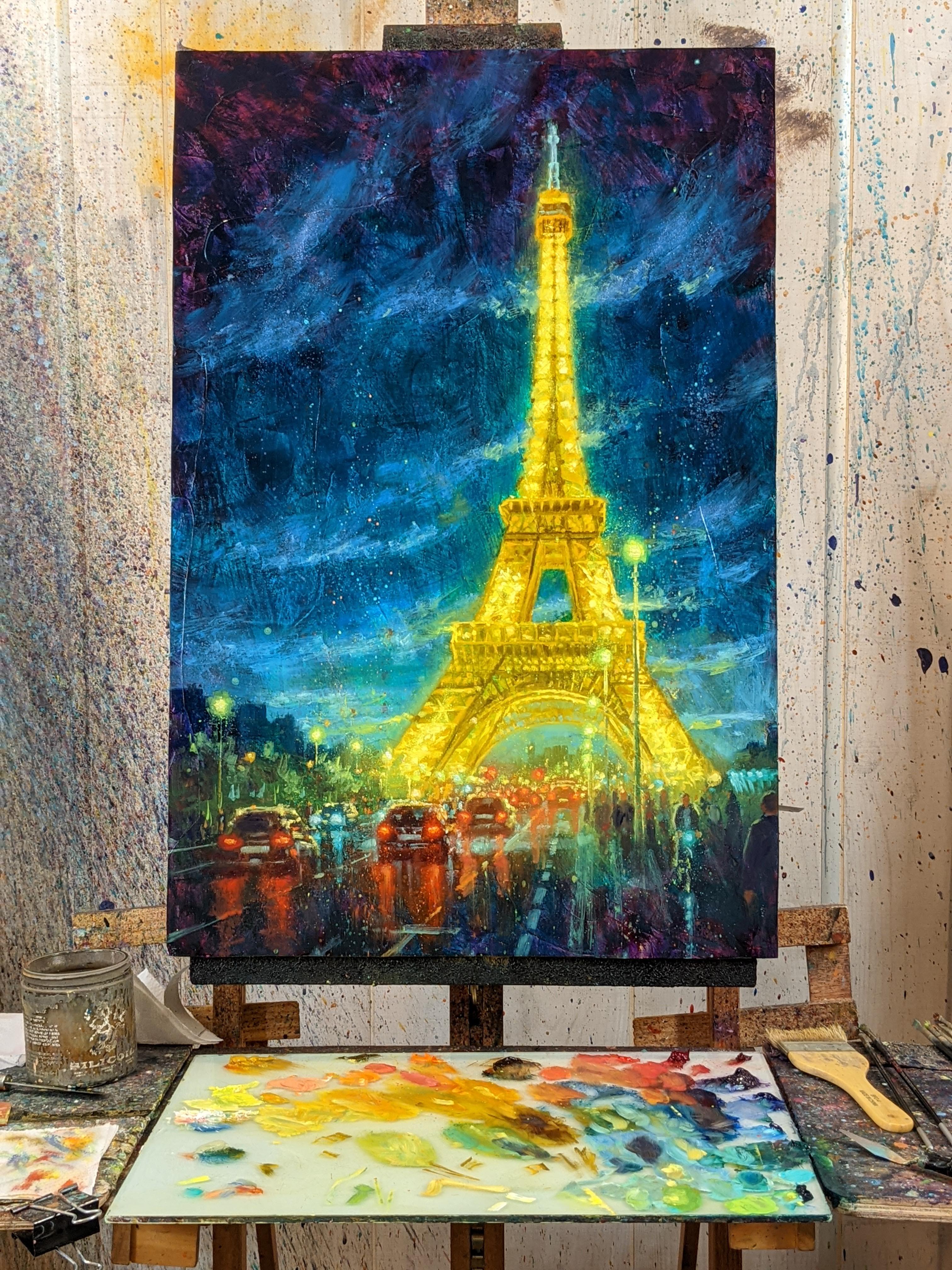 Christopher Clark "Paris, Eiffel Tower Glow" Oil Painting at 1stDibs