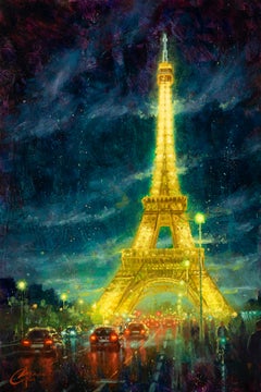 Peinture à l'huile « Paris, Eiffel Tower Glow »