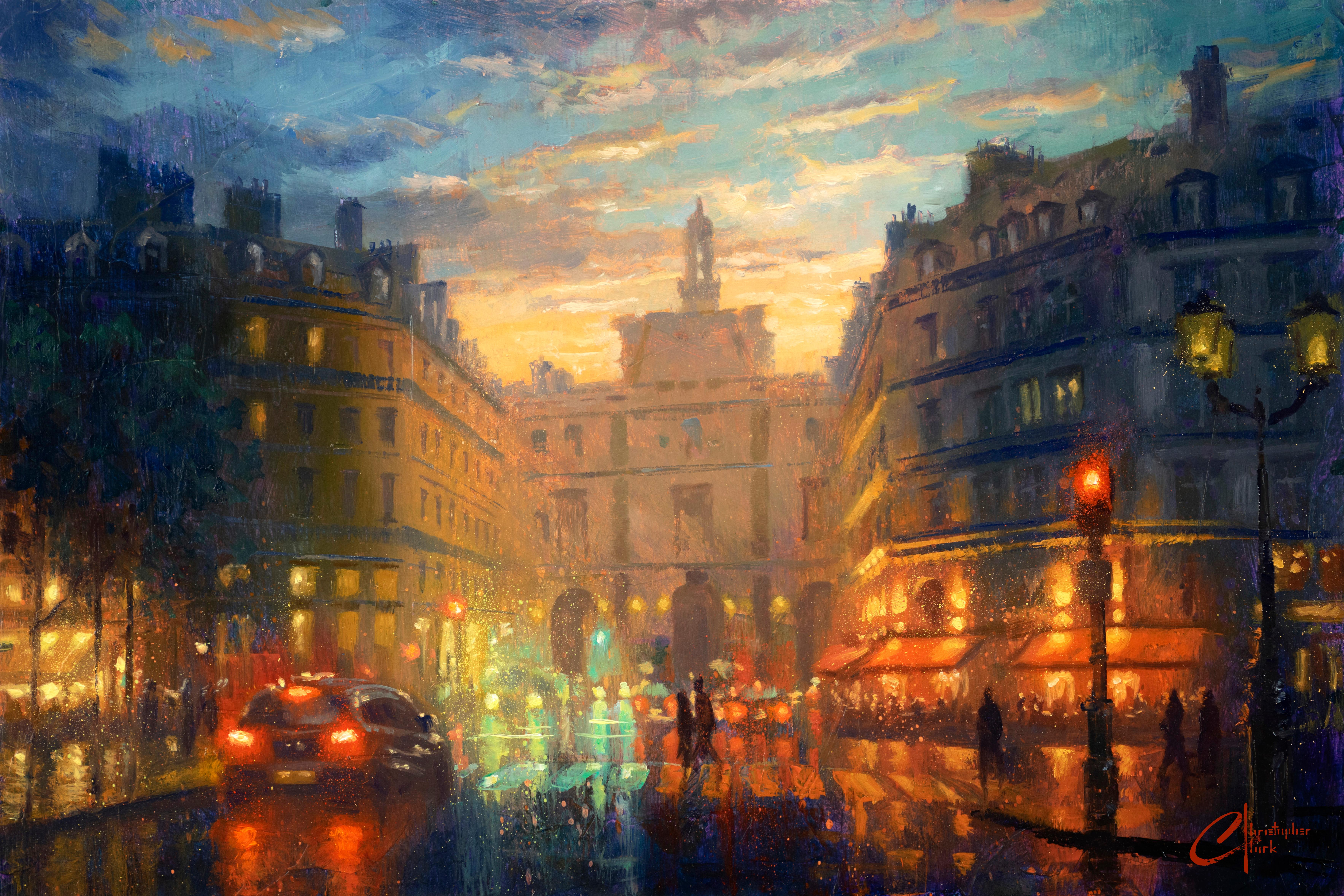 Christopher Clark Landscape Painting - "Paris, Hotel du Louvre" Oil Painting