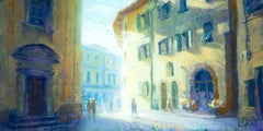 "Calle Pistoia" de Christopher Clark, Pintura al óleo original, Paisaje urbano italiano