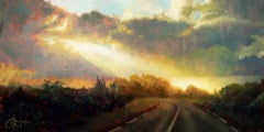 "Rayo de esperanza" de Christopher Clark, Pintura al óleo original, Paisaje iluminado por el sol