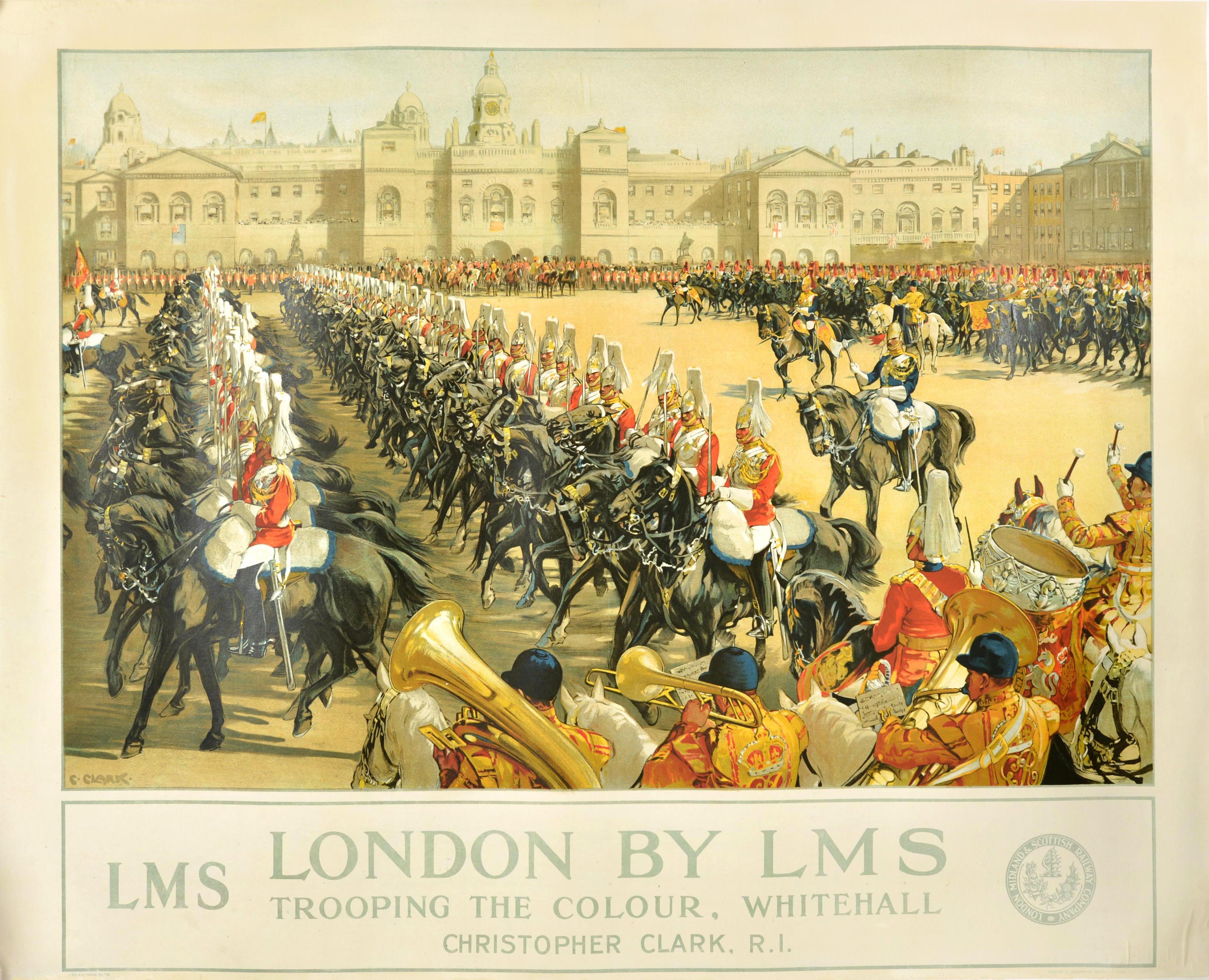 Christopher Clark Print - Original Vintage Poster LMS London Midland Scottish Railway Trooping The Colour