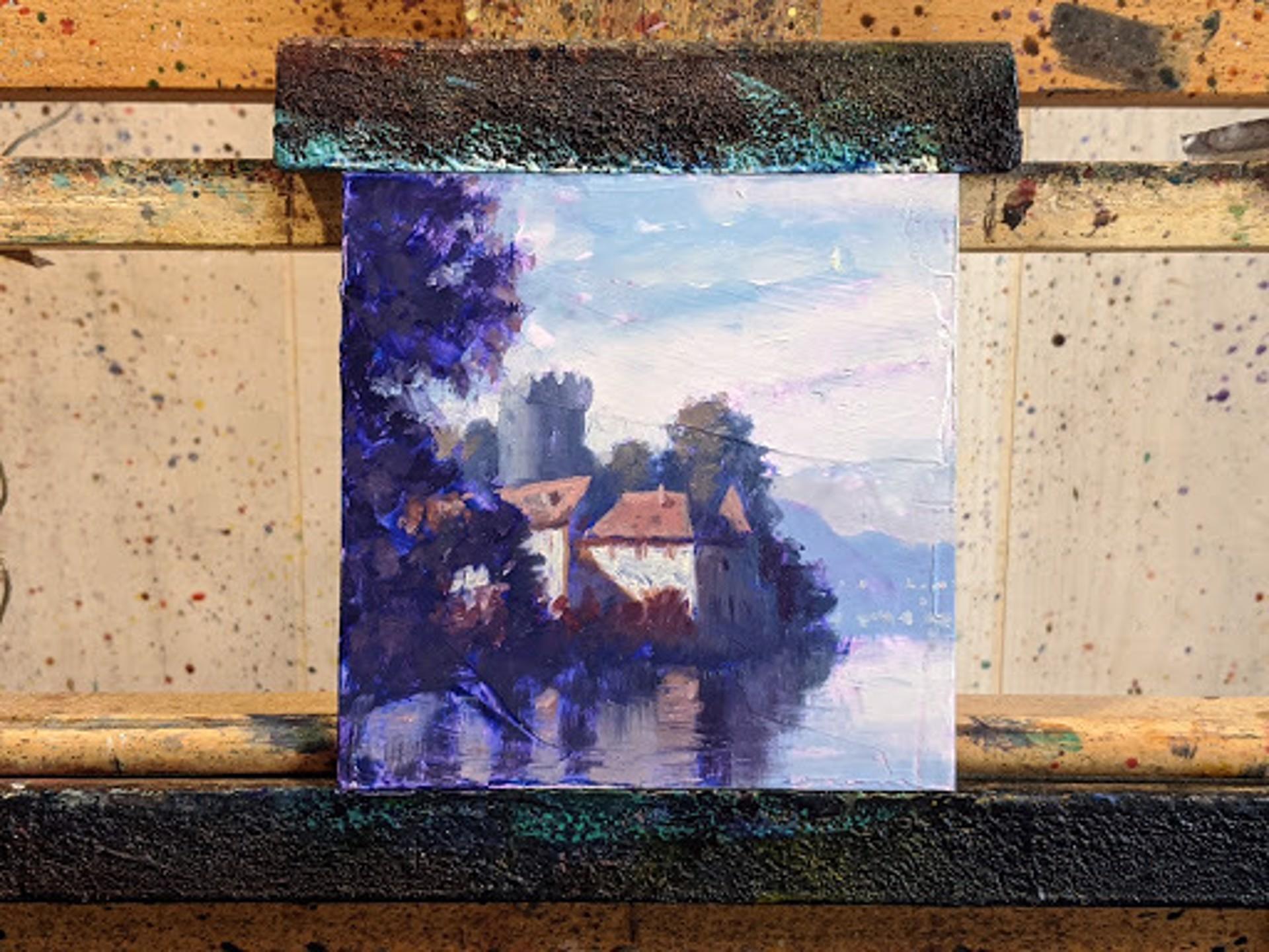 Chateau on the Lake - Painting by Christopher Clark