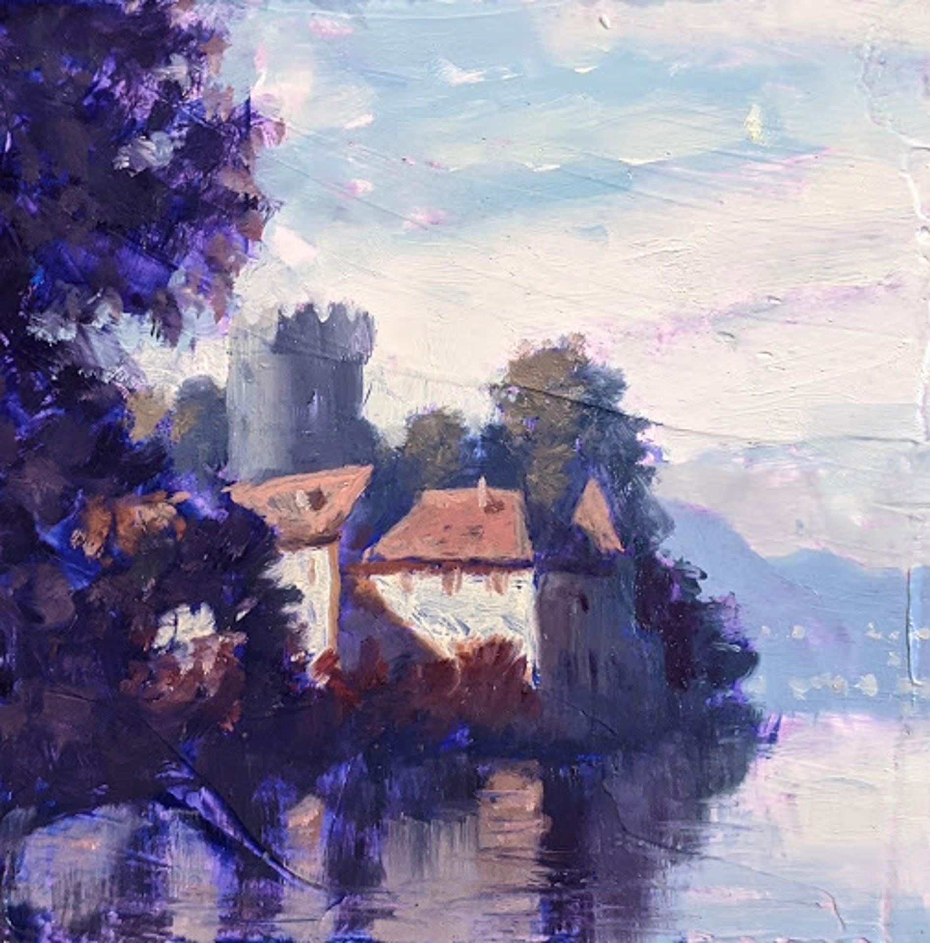 Christopher Clark Figurative Painting - Chateau on the Lake