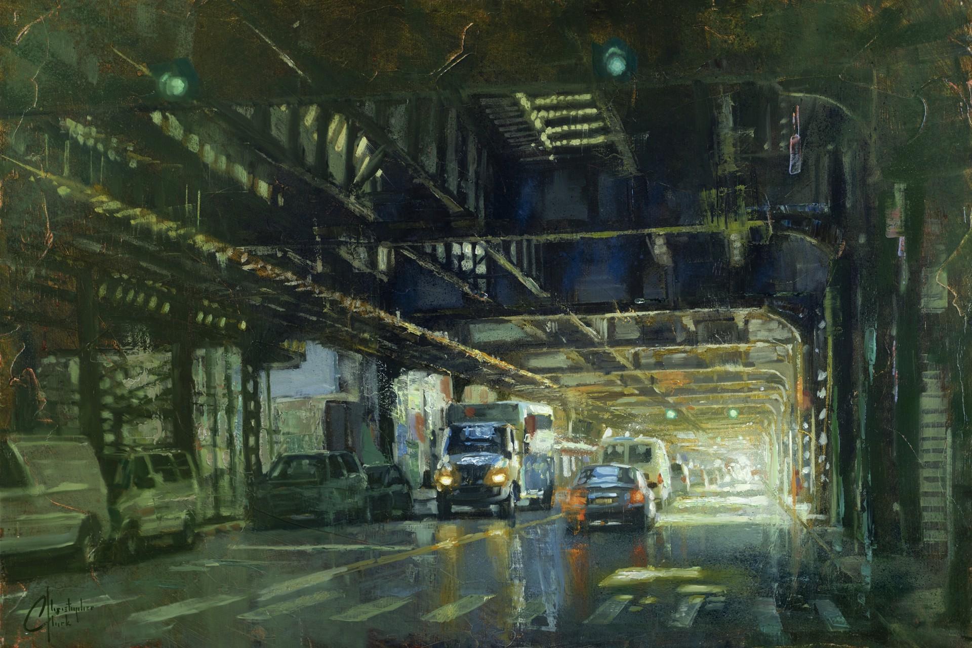 Christopher Clark Figurative Painting - NYC - Under the Williamsburg Bridge