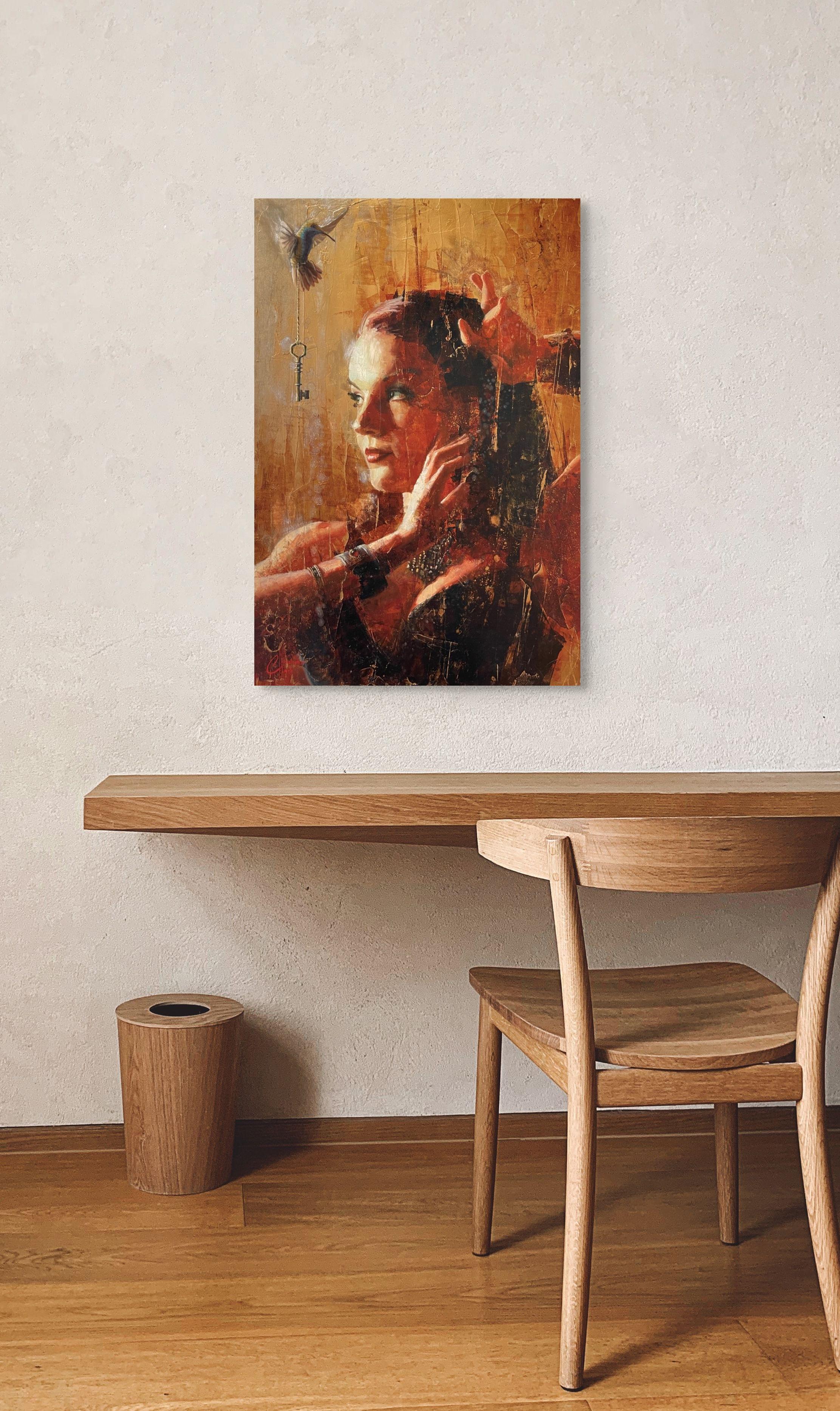 „Blissfully Oblivious“ von Christopher Clark, Original surrealistisches Ölporträt im Angebot 9