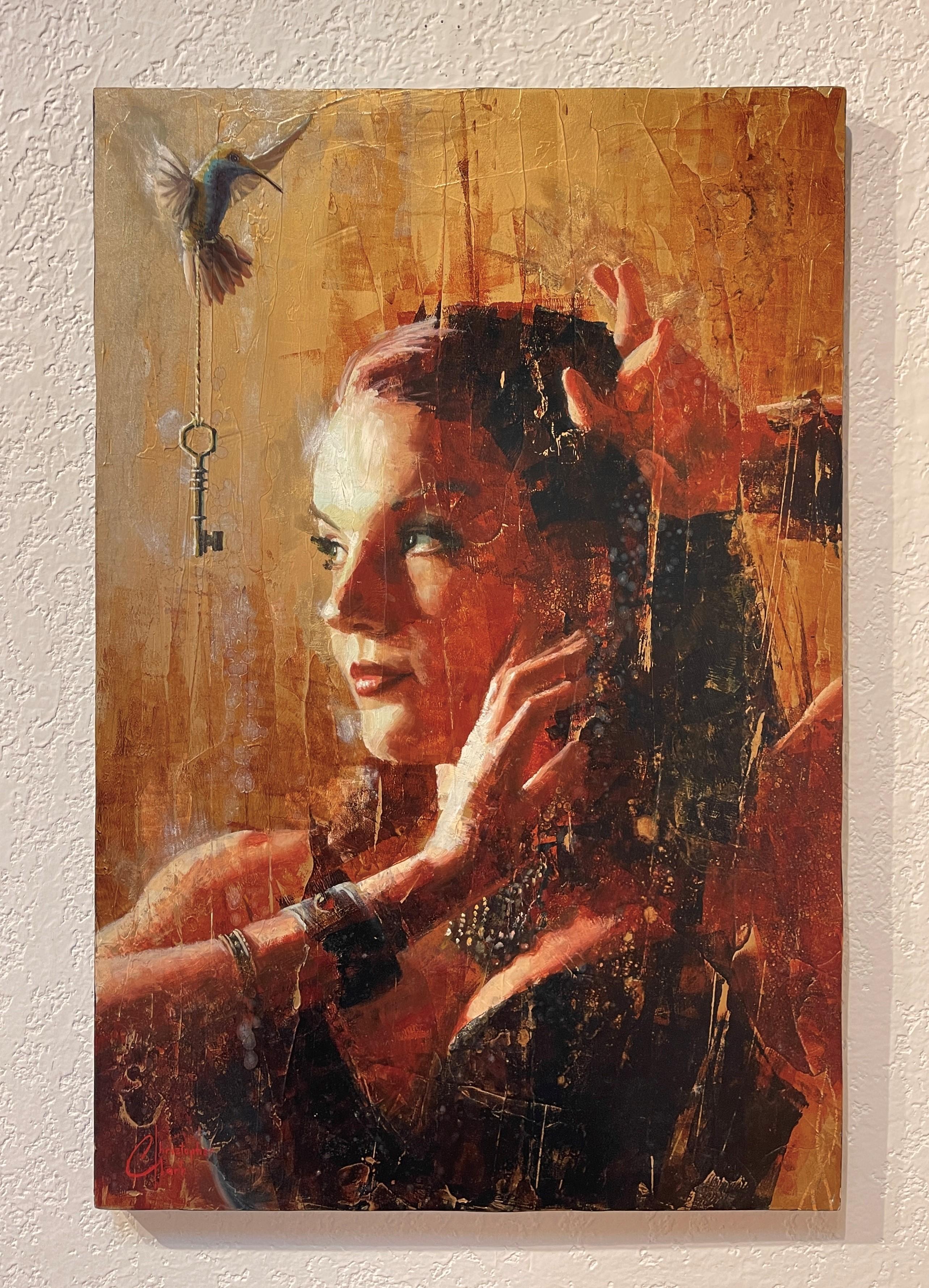 „Blissfully Oblivious“ von Christopher Clark, Original surrealistisches Ölporträt im Angebot 1