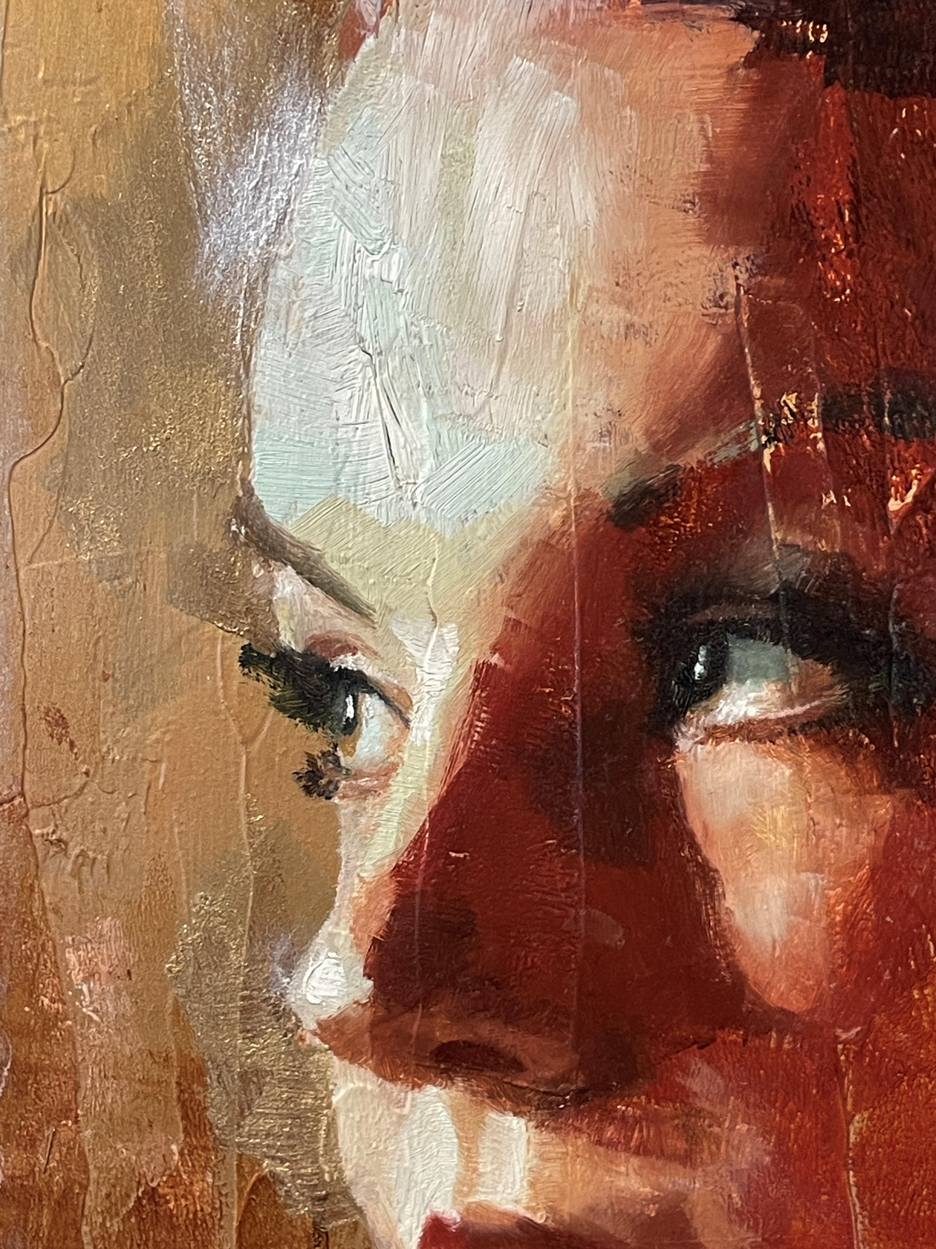 „Blissfully Oblivious“ von Christopher Clark, Original surrealistisches Ölporträt im Angebot 4