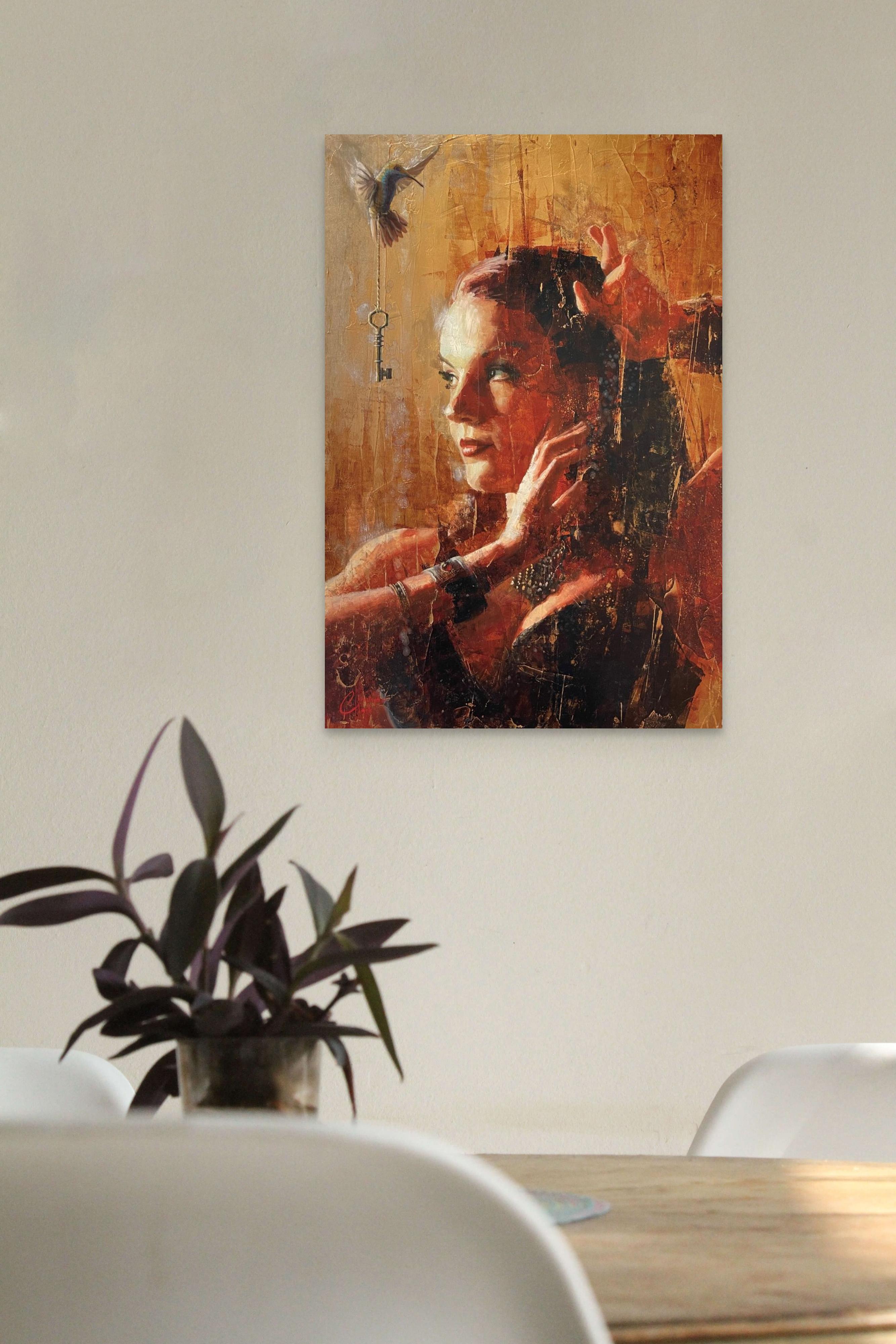 „Blissfully Oblivious“ von Christopher Clark, Original surrealistisches Ölporträt im Angebot 6