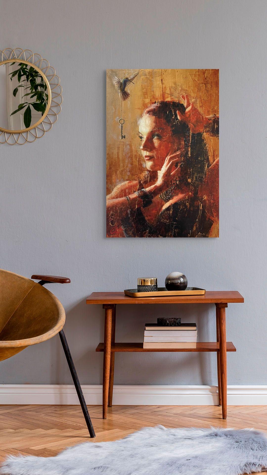 „Blissfully Oblivious“ von Christopher Clark, Original surrealistisches Ölporträt im Angebot 7