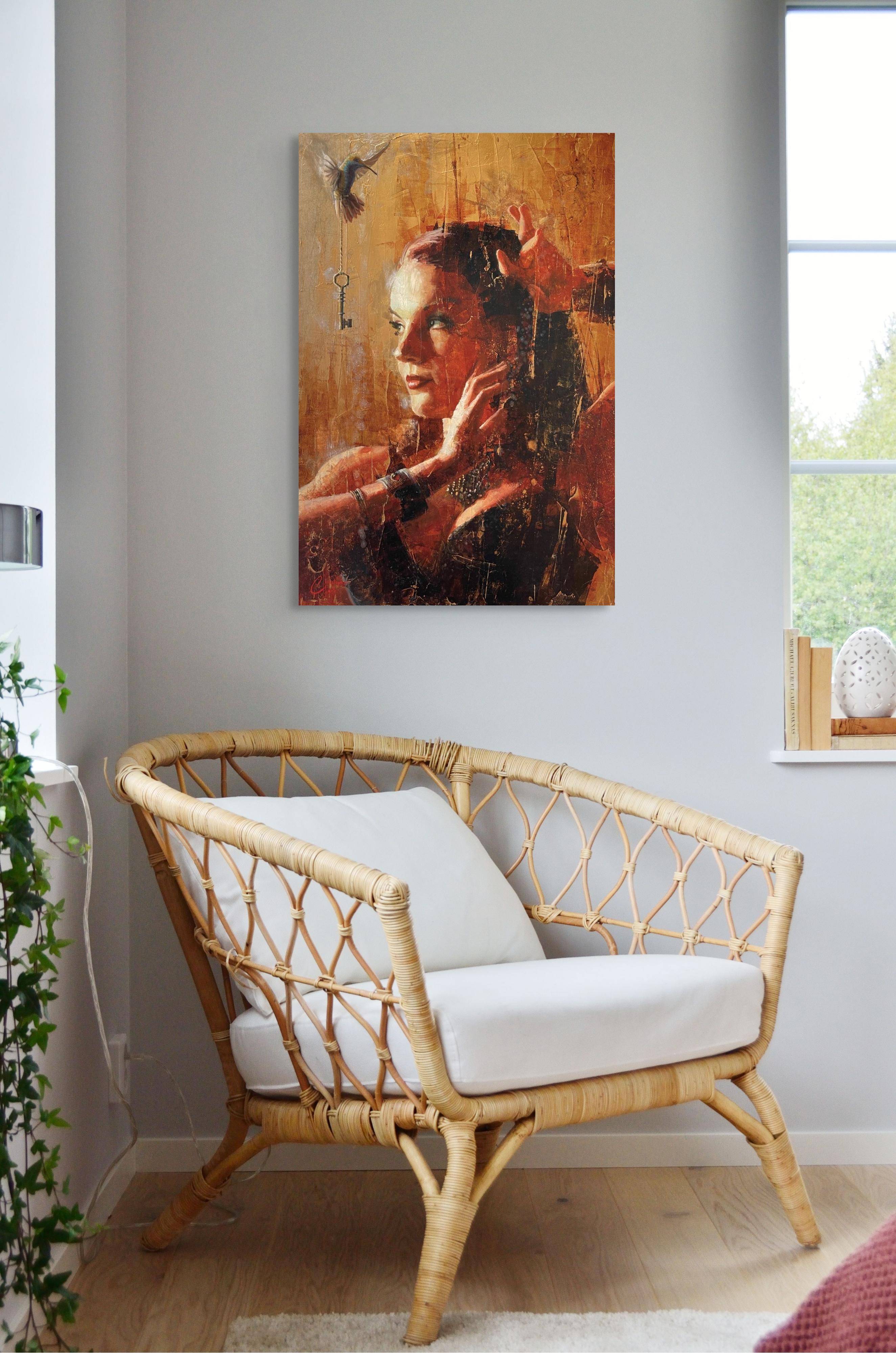 „Blissfully Oblivious“ von Christopher Clark, Original surrealistisches Ölporträt im Angebot 8