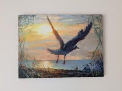 "New Destinations" (2024) By Christopher Clark, Oil & Acrylic Painting of Bird